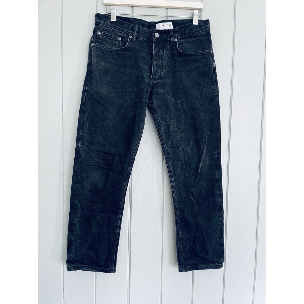 MEN'S Gustin Raw Selvedge Button Fly Jeans 34 Slim Fit Gray 27.5" Inseam